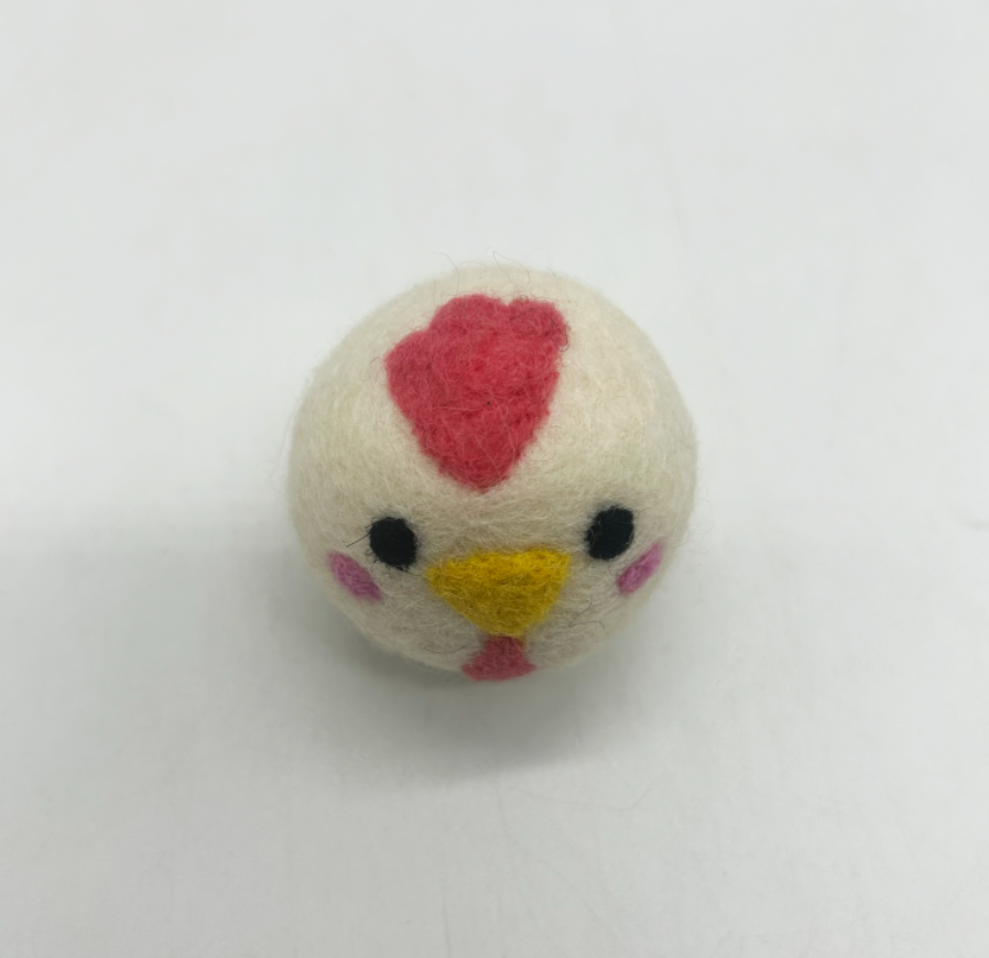 Handmade Felt Chicken Rattle Ball - Natural Wool Cat Toy